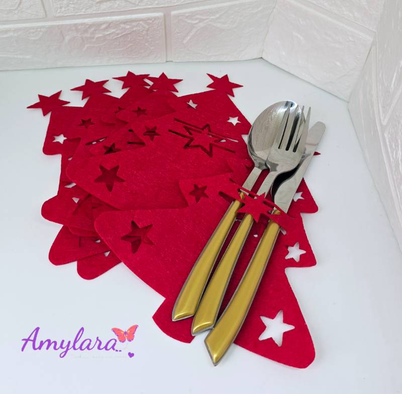 Porta Cubierto Navideño Rojo