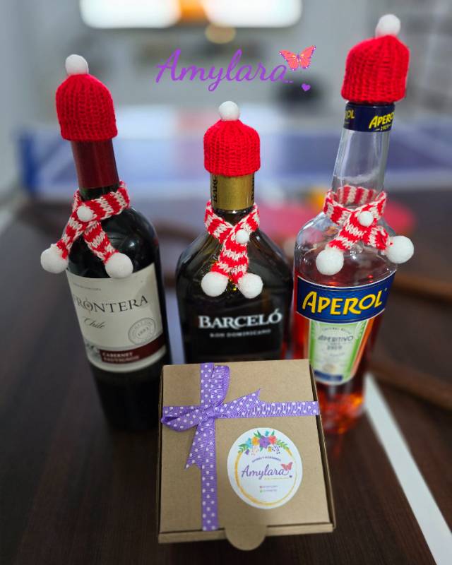 Gorritos y chalinas navideños para botella (6 piezas)
