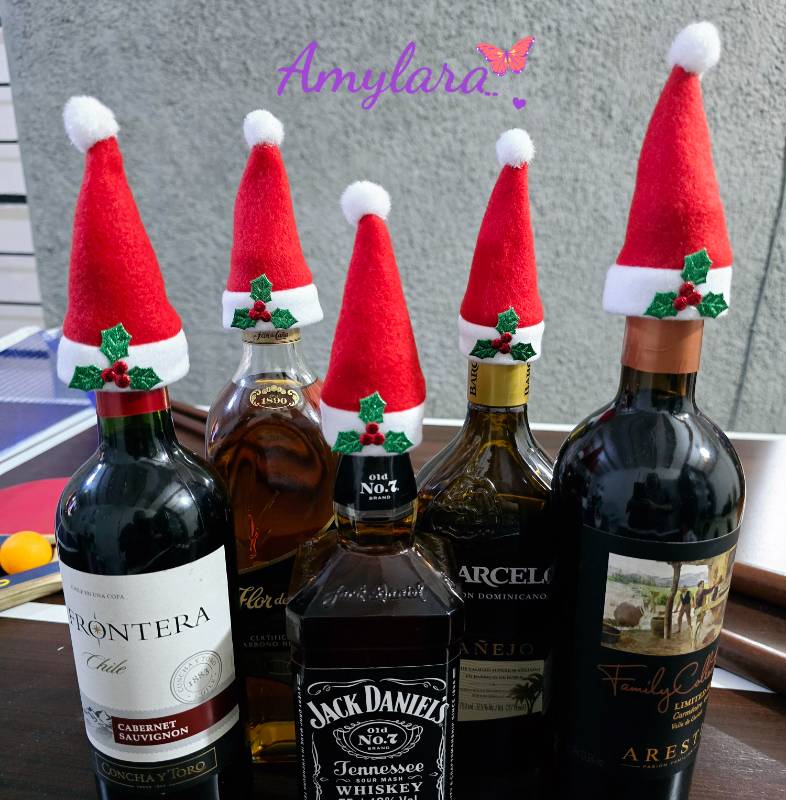 Gorritos navideños para botellas - Muerdago (x5)