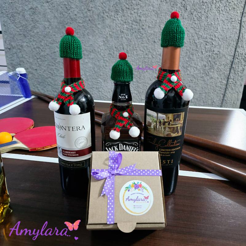 Gorritos y chalinas navideños para botella (6 piezas)
