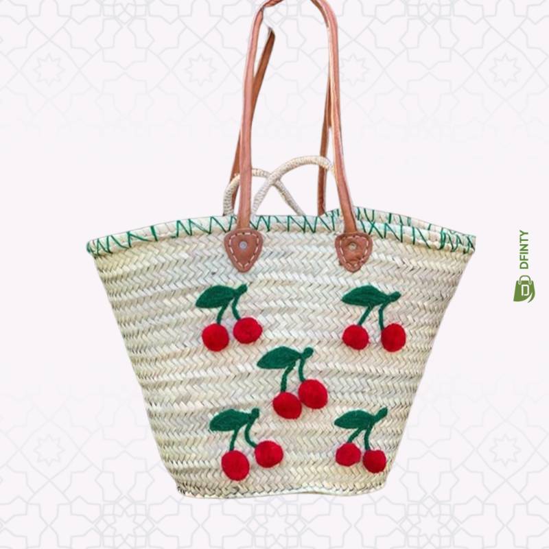 Sac en Paille - Cerises et Pompons