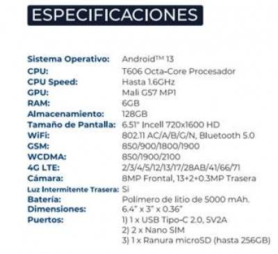 Celular HYUNDAI AzulHY65PA1402NABL, 6.51 pulgadas, 2, 6 GB, Azul, Android 13