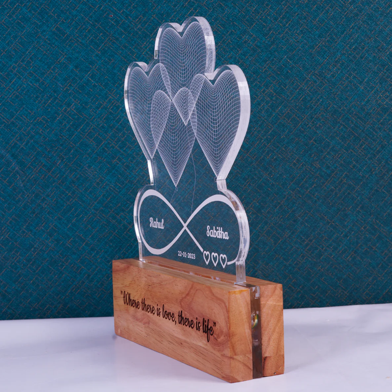 3D Lamp with Couple Name -Heart Shape