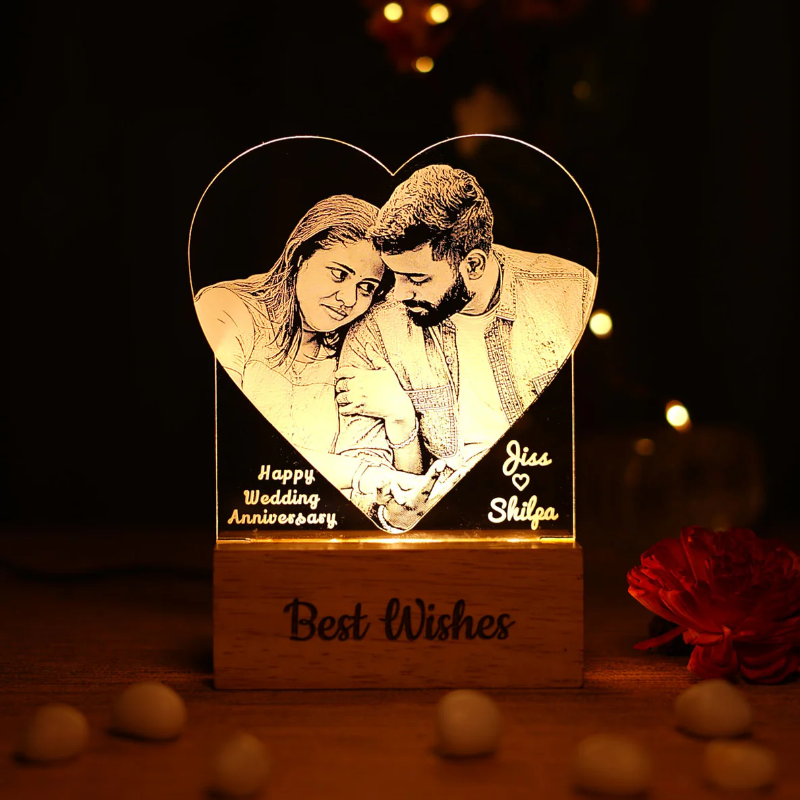 Personalized Photo Engraved Heart Shape Night Lamp Gift