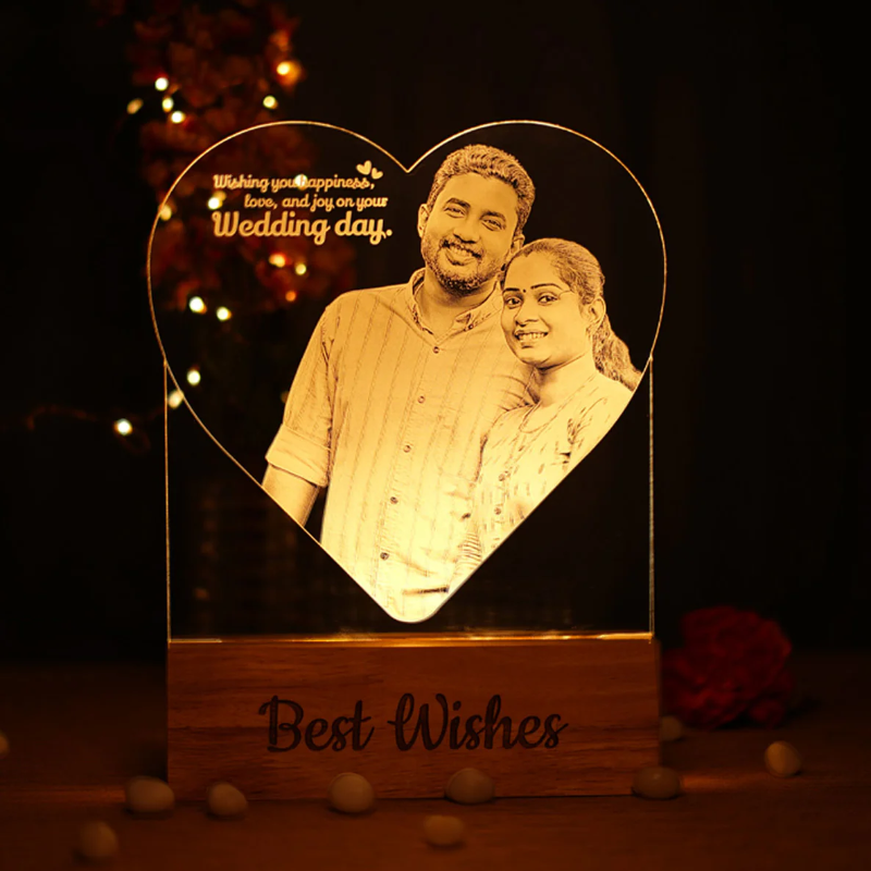 Heart Shape Customized Photo Engraved Night Lamp