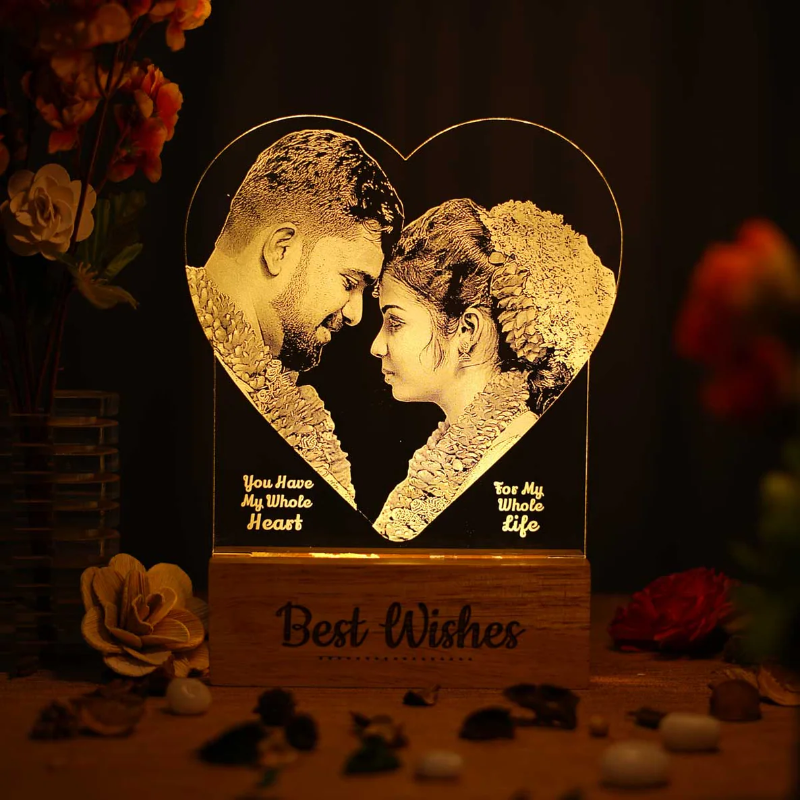 Customized Photo Engraved Heart Shape Night Lamp Gift