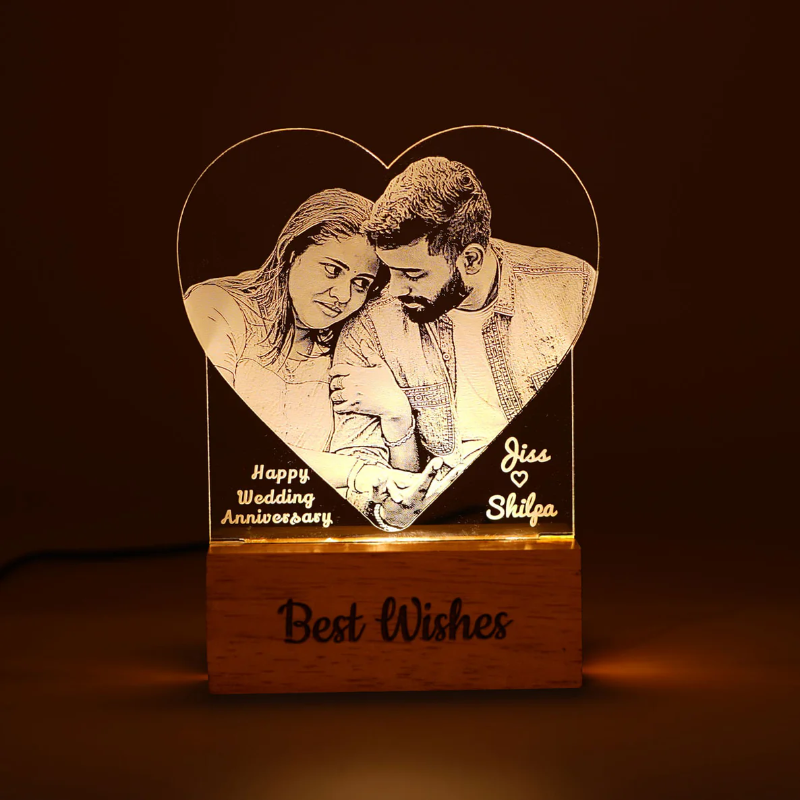 Personalized Photo Engraved Heart Shape Night Lamp Gift