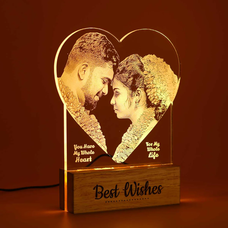 Customized Photo Engraved Heart Shape Night Lamp Gift