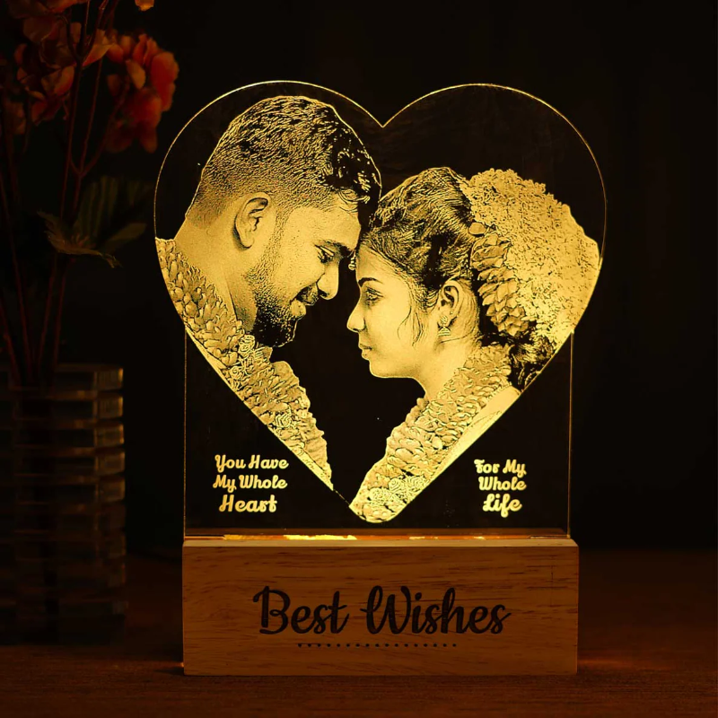 Customized Photo Engraved Heart Shape Night Lamp Gift