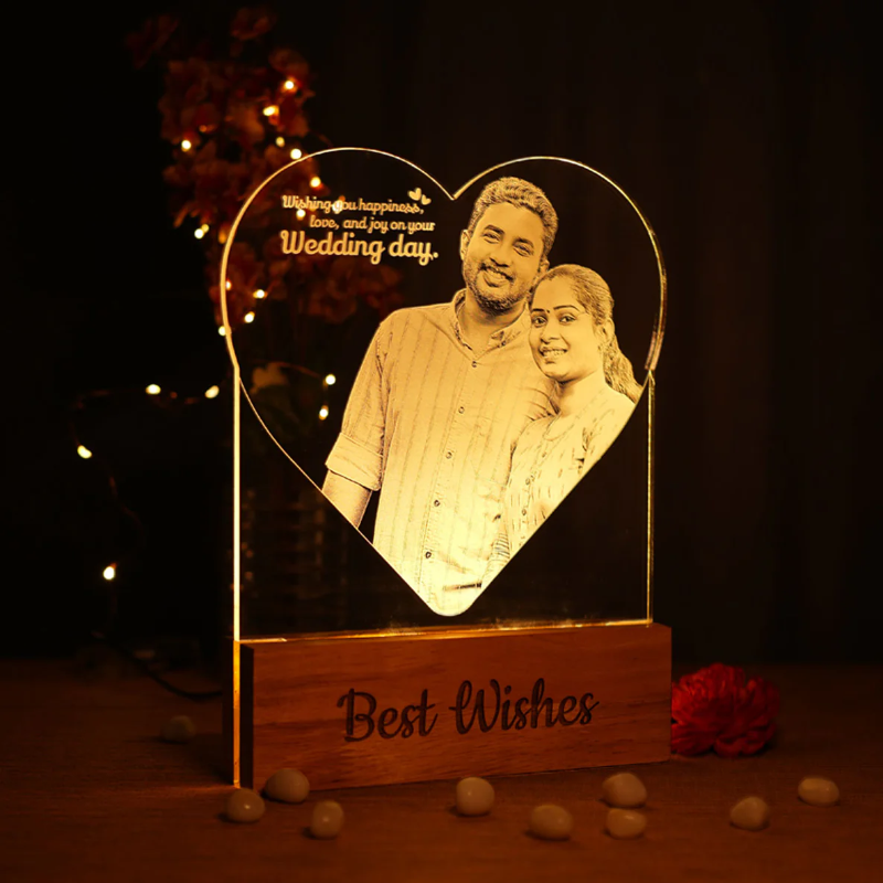 Heart Shape Customized Photo Engraved Night Lamp