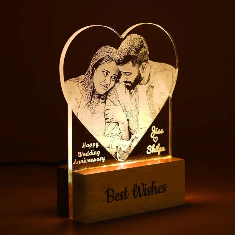 Personalized Photo Engraved Heart Shape Night Lamp Gift