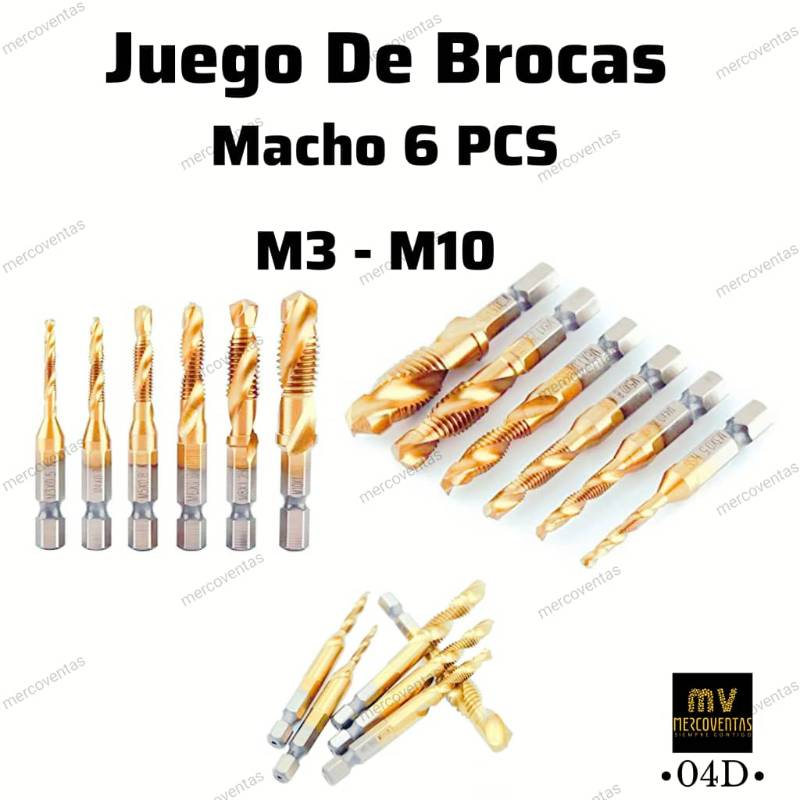 Juego de Brocas Macho 6 piezas HSS Hoteche (M3 a M10)