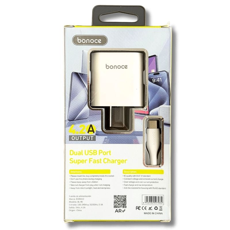 Bonoce BL-40T 4,2A Doble USB con cable Tipo C