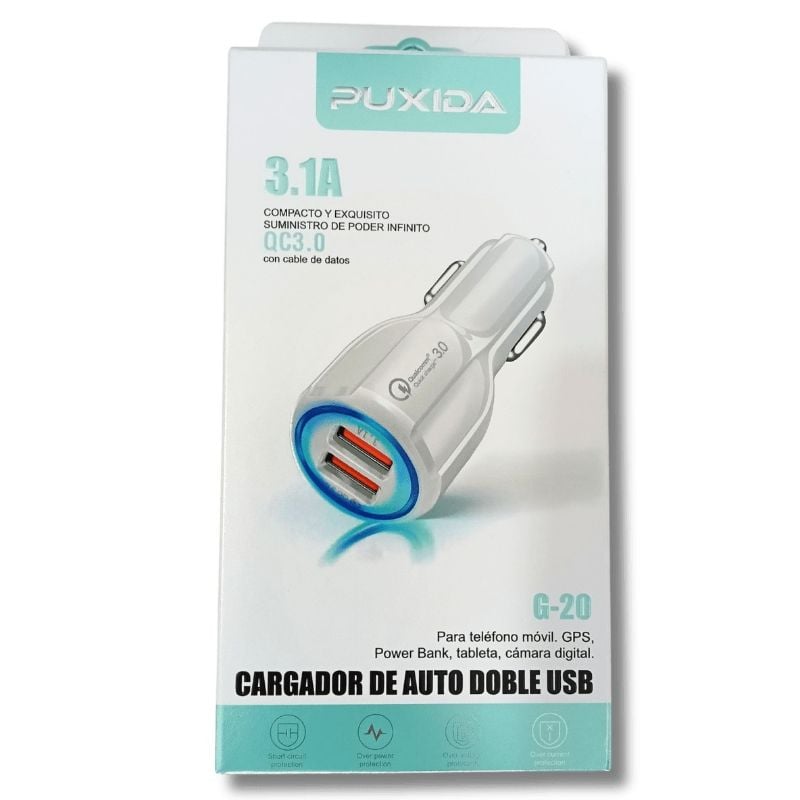 Puxida DK-G20 Cargador para Auto Doble USB 3.1A Carga Rapida
