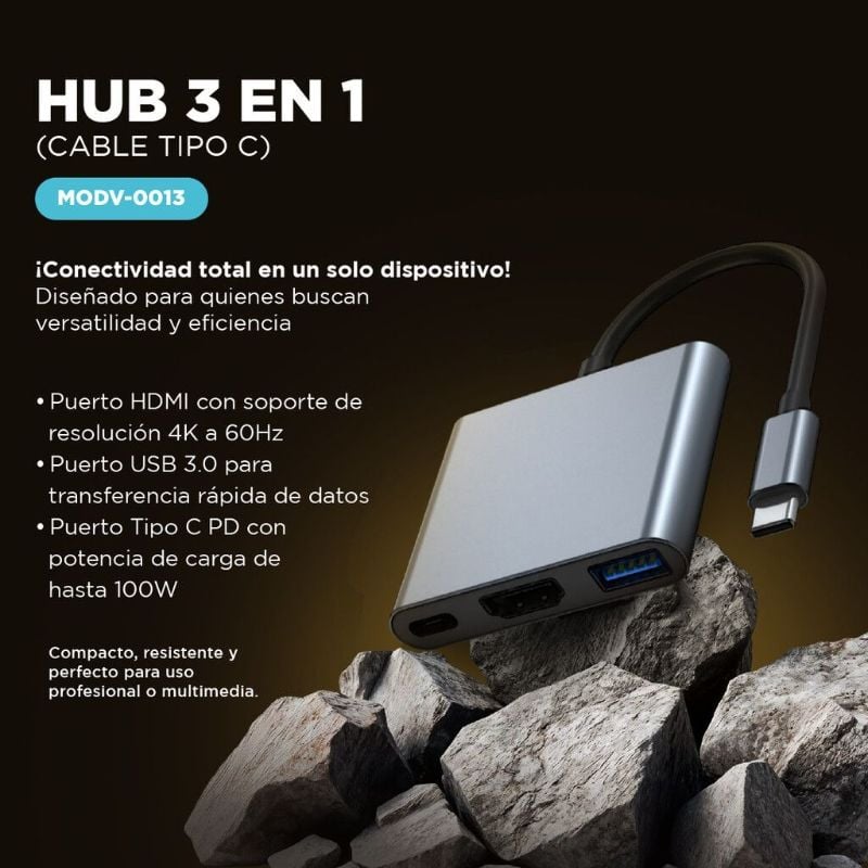 Conversor/Hub Tipo C a USB/HDMI/Tipo C MODV-0013