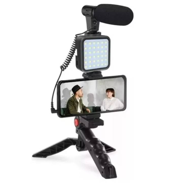 Kit Estabilizador Trípode Soporte Celular Luz Led Micrófono Vlog