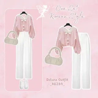 One Set Wanita Korean Style Outfit Wanita Remaja Kekinian Terbaru Buat Hangout Study Tour Liburan elana Kulot Sweater Tas