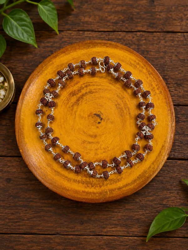 Rudraksha pure silver mala 6mm