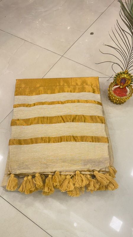 Golden Linen Tissue Saree(6 Meters)