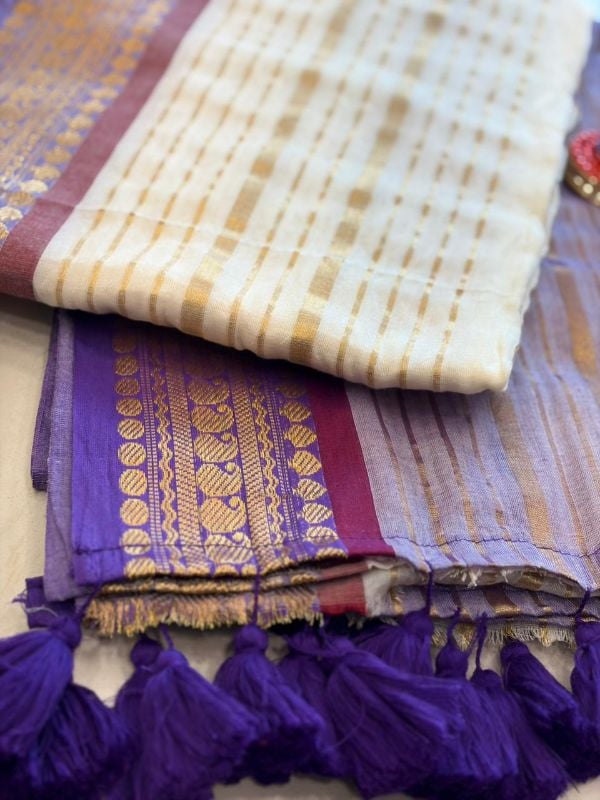 Lavender and Red Soft Mulcotton saree(6 Meters)