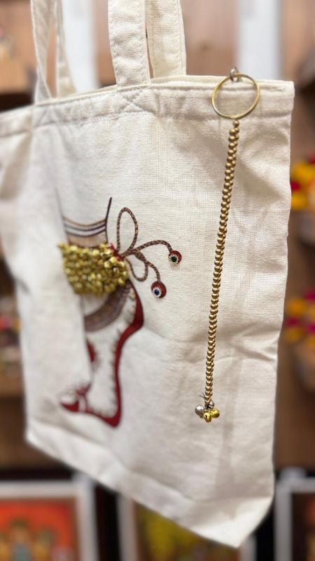 Dancers bag white cotton with golden bells