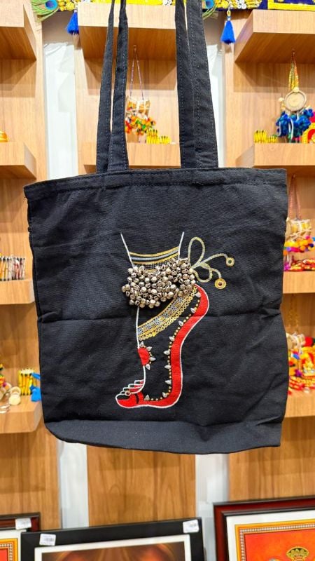 Dancers bag black cotton with silver bells