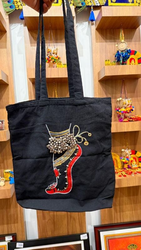 Dancers bag black cotton with silver bells