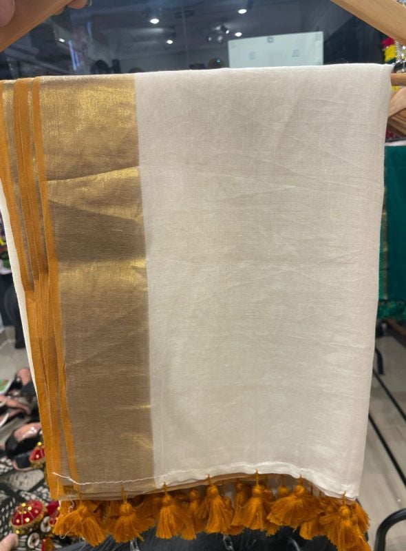 Sandal & Cream mul cotton saree