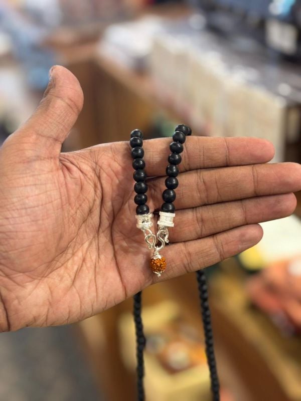 Pure Silver Rudraksham Locket Karungali Mala