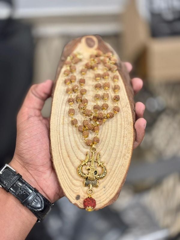 Gold Plated Rudraksha Mala With Thrisoolam locket