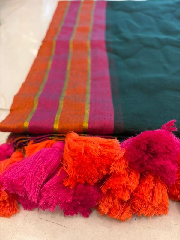 Green and Multiborder Soft Mulcotton saree(6 Meters)