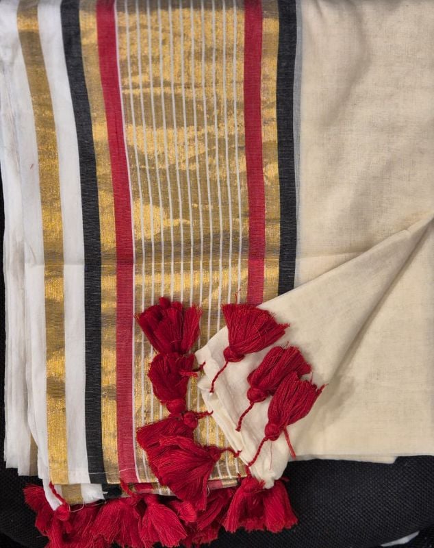 Kasavu, Black and Red Soft Mulcotton saree(6 Meters)