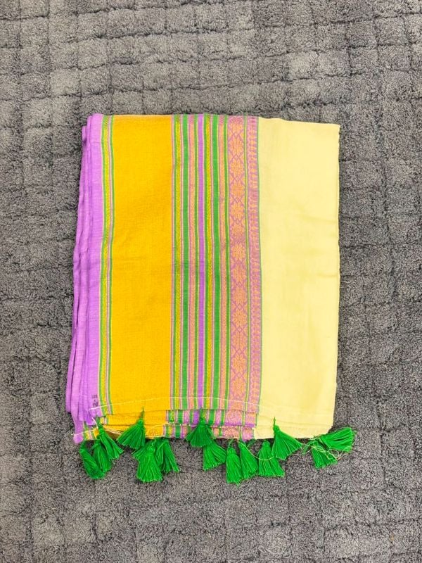 Green & Lavender Border Mulcotton Saree