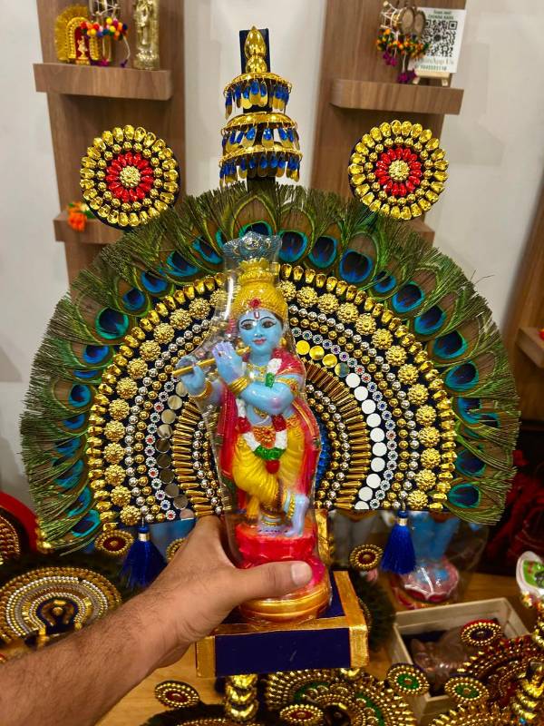 Peacock Thidamb with Blue rose Krishna