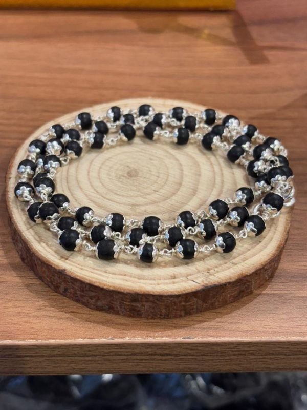 Karungali pure silver mala 6 mm