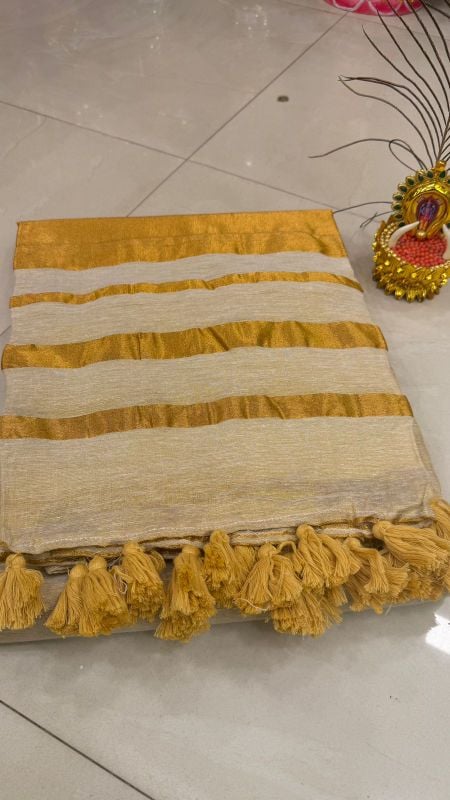 Golden Linen Tissue Saree(6 Meters)