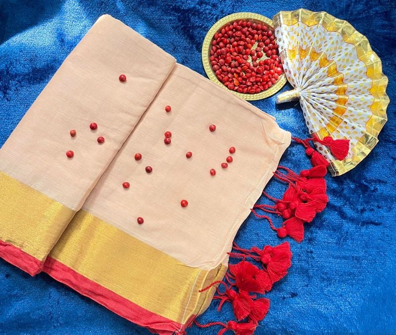 Red Mul cotton saree (6 Meters)