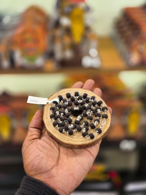 8mm Silver Plated Karungali Mala With Certificate