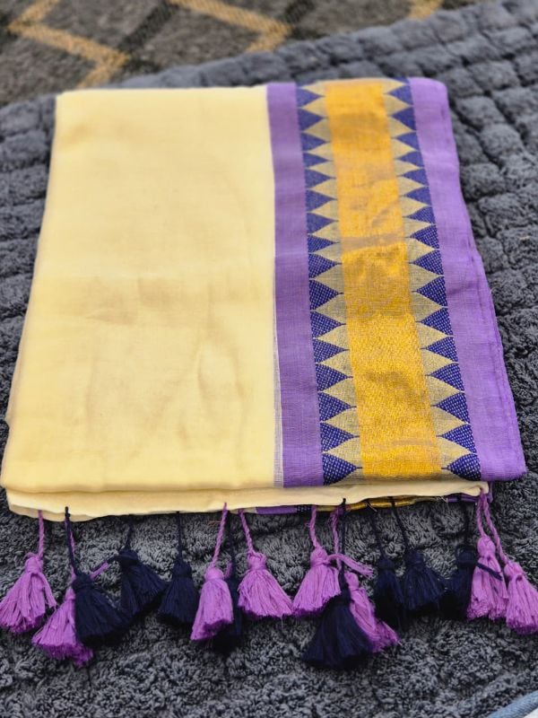 Lavender Traditional Kasavu Mulcotton Saree
