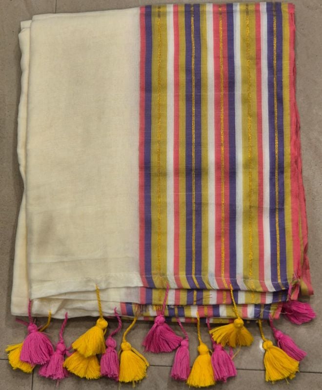 Multi Colour Border Soft mulcotton saree(6 Meters)