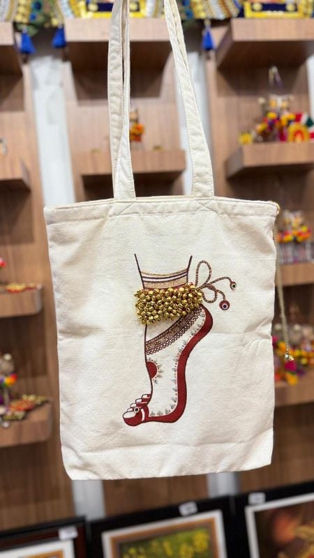 Dancers bag white cotton with golden bells