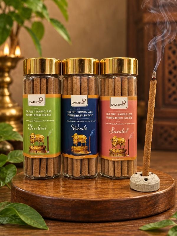 Woods,Sandal & Tulasi Bamboo Less Incense Sticks Combo