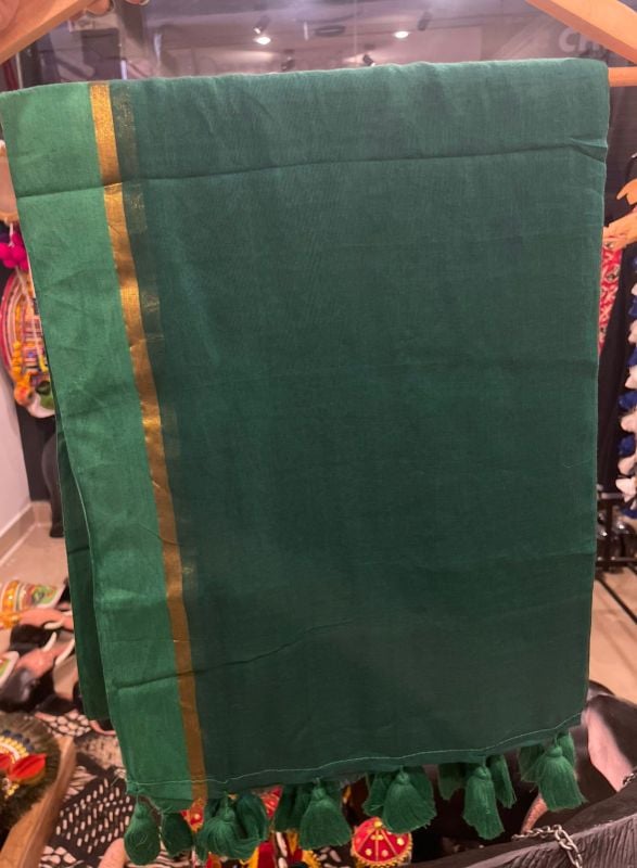 Green mul cotton saree