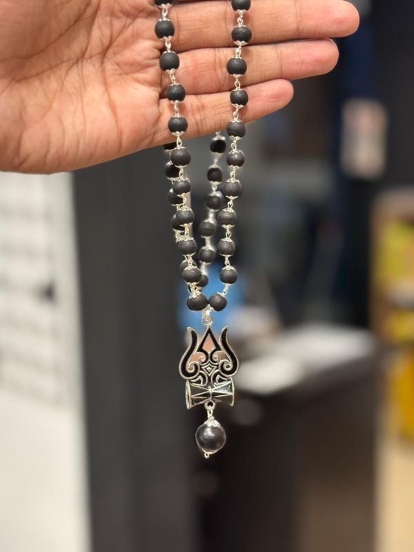 Black Thrisoolam Silver plated Karungali Locket mala