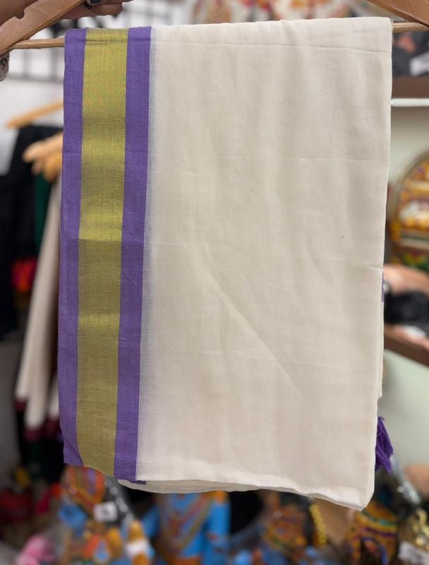 Lavender and Golden mul cotton saree (6 Meters)