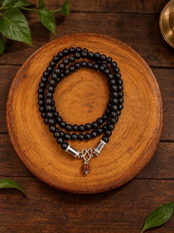 Pure Silver Rudraksham Locket Karungali Mala