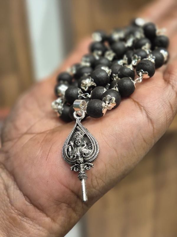Muruga Silver plated Karungali Locket mala
