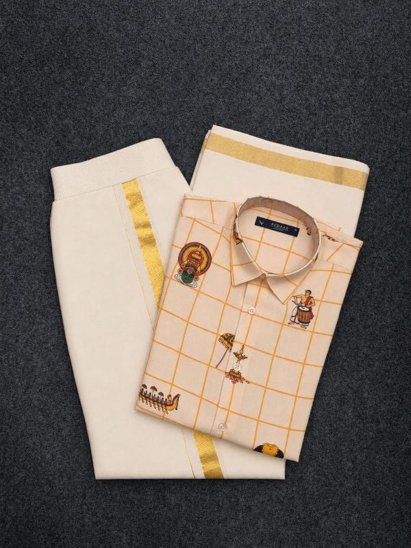Onam Theme Printed Shirt-Mund Combo
