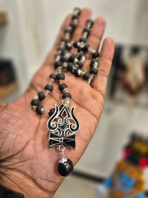 Silver plated Karungali Locket mala