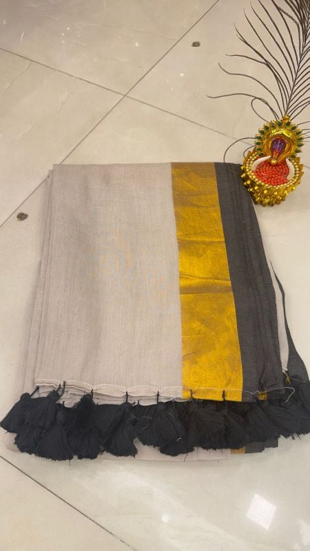 Black Mul cotton saree (6 Meters)